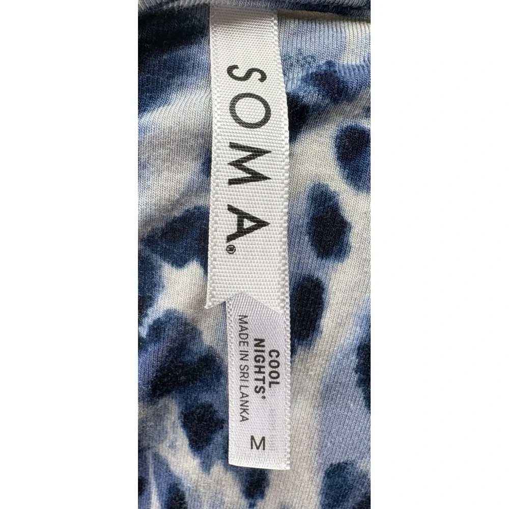 Soma Cool Nights Womens M Sleep Dress Blue Animal Print Short Sleeve Lounge